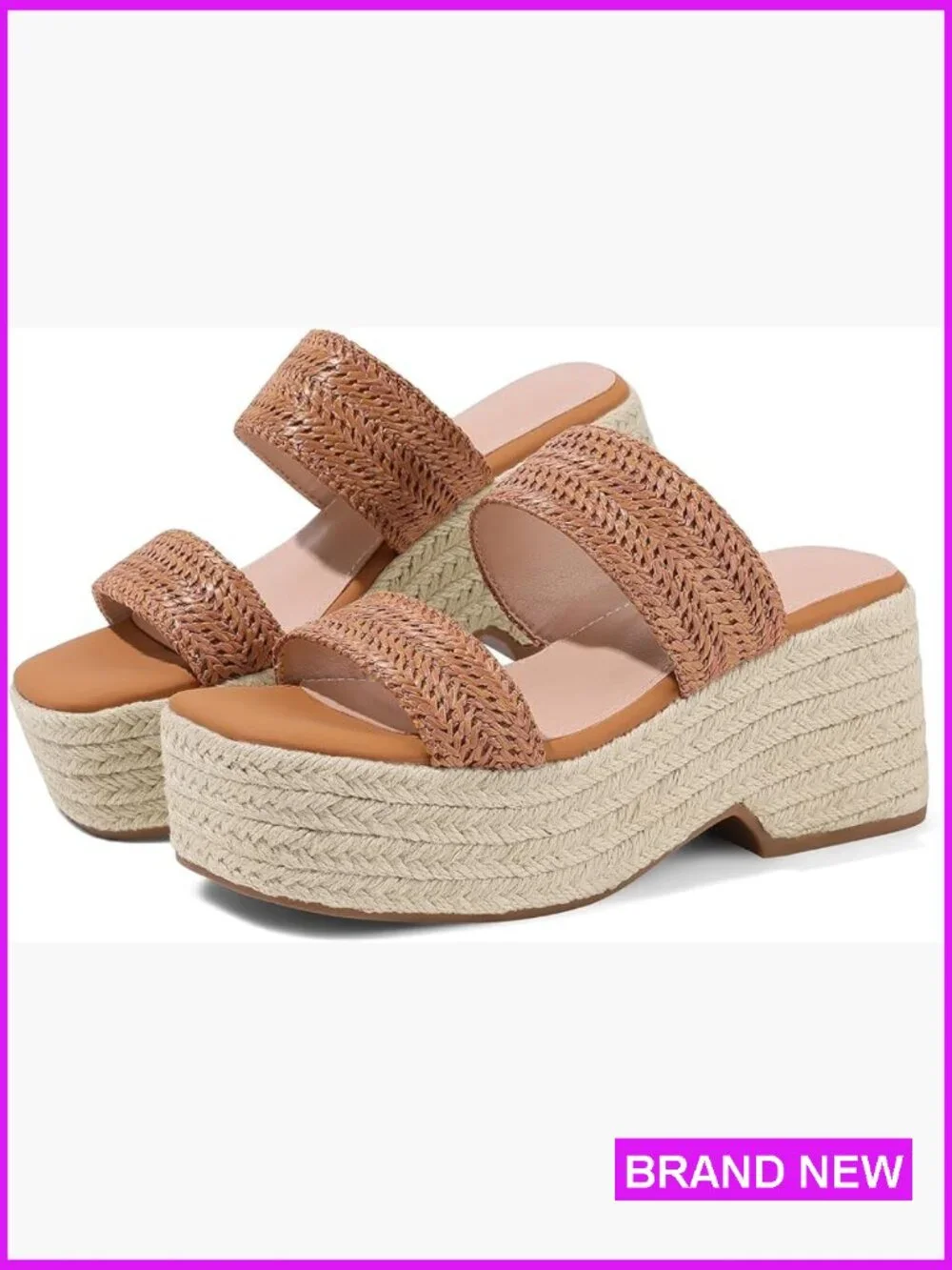 Womens Espadrilles Wedges Sandal Slides Summer Slip On Platform Raffia Square